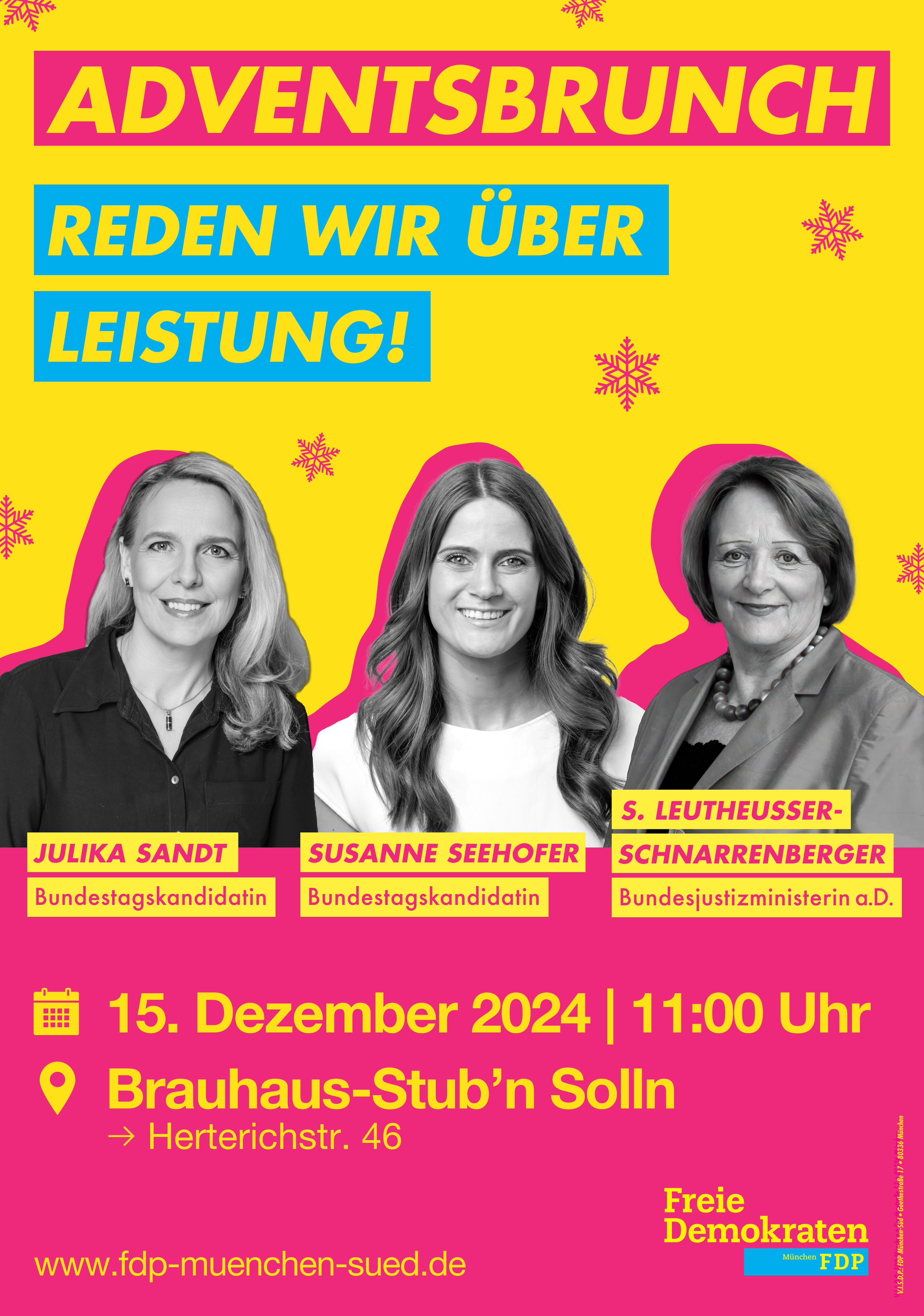 Reden wir über Leistung! Am 15. Dezember diskutieren wir mit Sabine Leutheusser-Schnarrenberger, Bundesjustizministerin a.D., Susanne Seehofer, stellv. Vorsitzende der FDP München und Bundestagskandidatin und Julika Sandt, Bundestagskandidatin im Münchner Süden, über das Thema Leistung.